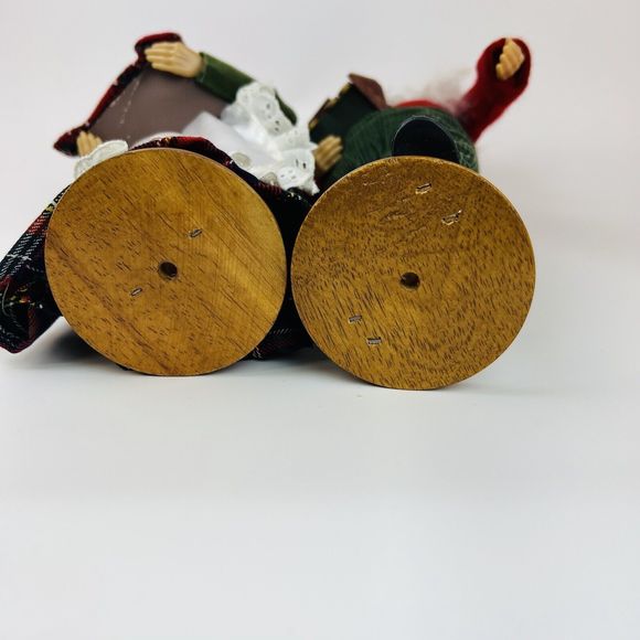 Vintage Christmas Carolers Woman with Tray of Cinn Rolls & Santa with Toy Train - Picture 7 of 9